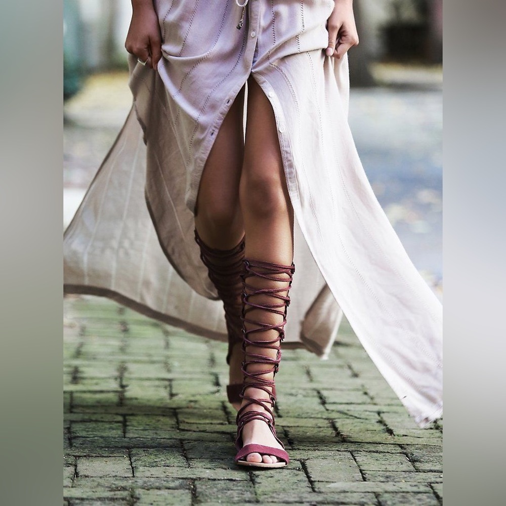 Free People Lace-Up Gladiator Sandals in Plum